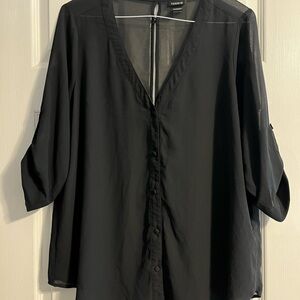 torrid Black Sheer V-Neck Button-Down Blouse